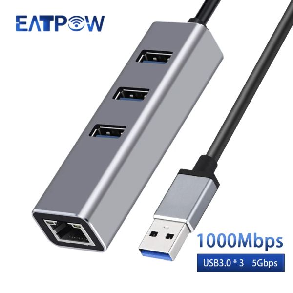 Hubs EatPow 11 en 1 USB Hub 1000Mbps Adaptador de red Ethernet RJ45 USB 3.0 con 4 puertos Splitter USB para accesorios para computadora portátil de puertos USB