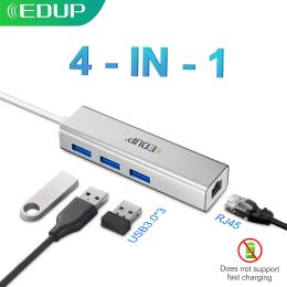 HUBS EDUP USB 3.0 Hub USB Splitter 3 Puertos Tipo C Hub USB a RJ45 Adaptador Ethernet Gigabit para Accesorios para computadora de la computadora portátil MacBook