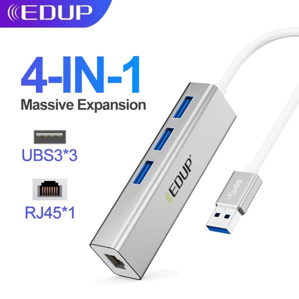 HUBS EDUP USB3.0 Tipo C HUB 3 Puertos USB 3.0 Hub 1000Mbps USB a RJ45 Adaptador Gigabit Ethernet para accesorios para computadora portátiles