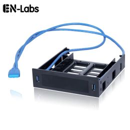 Hubs Enlabs 2 x Panneau avant USB 3.0 avec un périphérique de 3,5 "/ disque dur ou 2,5" SSD / HDD à 5,25 Convertisseur de support de plateau de baie de lecteur optique à optique