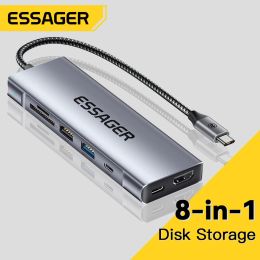 Hubs Essager 8in1 HUB USB avec fonction de stockage de disque USB TYPEC à HDMICOMPATIBLE Station de quai de portage pour MacBook Pro Air M1