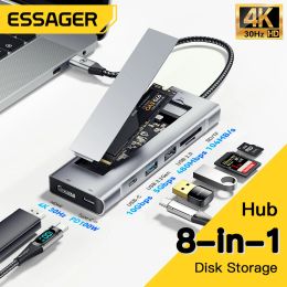 Hubs Essager USB Type C Hub avec fonction de stockage de disque 8 en 1 USB C à SATA SSD HDD ordinateur portable Station PC pour MacBook Pro Air M1 M2