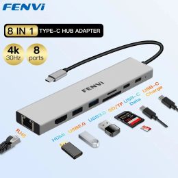 Hubs Fenvi Type C Hub 8 en 1 USB C 3.0 à 4K HDMICOMPATIBLE RJ45 PD 100W Ethernet Port SD / TF CARDE STACKING Station pour MacBook