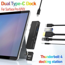 Hubs pour Microsoft PC Accessories Surface Pro 9 USB Hub Accurez-vous HD Dual Type C Hub Thunderbolt 4 Dock Hdmi Surface Pro 8/9 / X