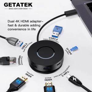 Hubs Getatek USB C Multiport Station d'accueil avec 2 4K HDMI 100W PD Micro SD Reader USB 3.0 Hub RJ45 pour MacBook Dell HP Lenovo