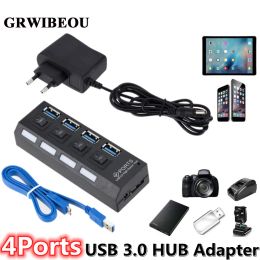 Hubs Grwibeou High Speed USB Hub 3.0 5GBPS USB 3.0 4 PORTS HUB nieuwste compacte lichtgewicht draagbare adapterhub met voeding