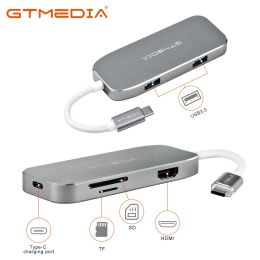 HUBS GTMEDIA 6 en 1 USB C HUB TIPEC HUB ETHERNINT CONEXIÓN HDMI Tipo C Puerto de carga 2 Puertos USB3.0 Lector de tarjetas SD/TF para Pro
