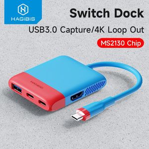 Hubs Hagibis Switch TV Dock Portable Docking Station voor Nintendo Switch MacBook Pro Typec naar 4K HDMICompatible USB C Capture Card