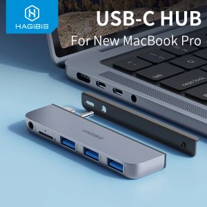 Hubs hagibis usb c hub pour new macbook pro tyccking state usb c adaptateur avec USB 3.0 micro sd 3.5 mm port AUX 14/16 pouces m1 m2