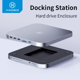 Hubs Hagibis USB C Hub met harde schijfbehuizing Typec Docking Station voor Mac Mini met 2.5 SATA NVME M.2 SSD Case DP USB3.0 M1/M2