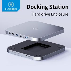 Hubs hagibis usb c moyeu avec un boîtier de disque dur stagse d'accueil typec pour mac mini avec 2,5 sata nvme m.2 case ssd dp usb3.0 m1 / m2