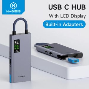 Hubs hagibis usb c moyeu avec écran LCD Type C adaptateur multiport 4K 4K HDMICOMPATIBLE 100W PD Gigabit Ethernet pour MacBook Pro iPad HP