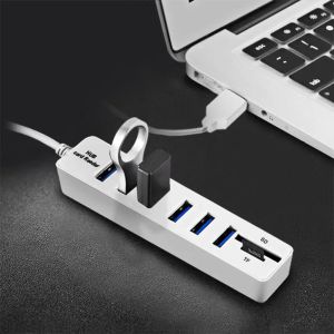 Hubs Alta velocidad USB Hub 6 Puerto USB 2.0 + 2 Cable de adaptador de lector de tarjetas Micro SD TF