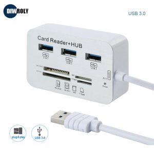 Hubs Hub Hub USB 3.0 Splitter USB Hub 2.0 Port Multi 7 avec lecteur de carte USB MS / M2 / SD / MMC / TF All en un pour les accessoires d'ordinateur PC