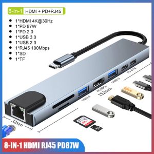 Hubs hub usb c hub 3.0 to hdmi 4k 100Mbps rj45 usb to type c statine adapt adapte usb stand with pd sd tf pour macbook air ipad