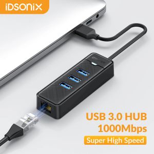 Hubs idsonix 1000Mbps Ethernet USB 3.0 Hub met RJ45 USB Splitter Multi Port Data Adapter Expander voor laptopcomputer PC -accessoires