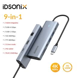 Hubs idsonix USB C Hub RJ45 2500 Mbps Type C USB C Hub Docking Station Adapter met 4K 60Hz HDMI PD 100W voor MacBook PC USB C Splitter