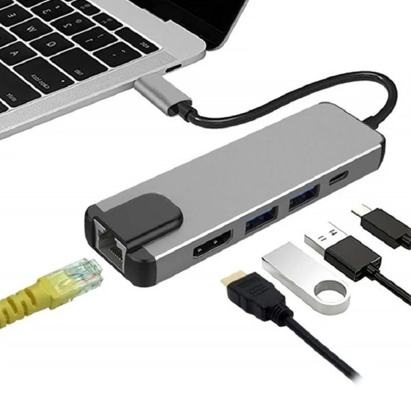 Hubs ilepo 5 dans 1 USB Type C Hub 4k USB C Hub à Gigabit Ethernet RJ45 LAN Adaptateur pour MacBook Pro Thunderbolt 3 USBC Charger