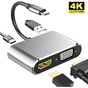 Concentrateurs en 1 4K USB 3.0 Hub pour ordinateur VGA Adaptateur pour ordinateur portable PD Charge 5 Ports 3.5mm Audio Notebook Type-C Splitter Dock StationUSB