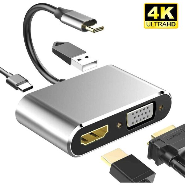 Hubs en 1 4K USB 3.0 Hub para computadora VGA Laptop Adapter PD Charge 5 puertos 3.5mm Audio Notebook Type-C Splitter Dock StationUSB