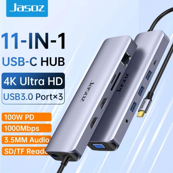 HUBS JASOZ USB C HUB 4K 60Hz Tipo C a HDMI 2.0 RJ45 USB 3.0 PD Adaptador de 100W para MacBook Air Pro iPad Pro M1 Accesorios de PC Hub USB Hub