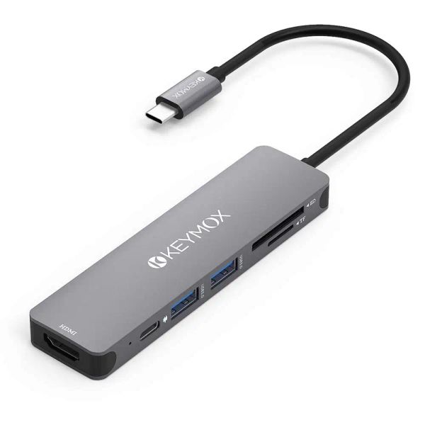 HUBS KEYMOX USB C HUB 6port Adaptador 4K 60Hz Tipo C a HDMI 2.0 Dongle con 2 USBA 100W PD Cargo Lector de tarjetas SD/TF para MacBook