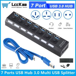 HUBS LCCKAA USB HUB 3.0 USB SPLITTER MULTI HUB USB 3.0 Adapter USB 7 Port Power Power Adapter USB 3.0 met Switch -laptopaccessoires voor pc