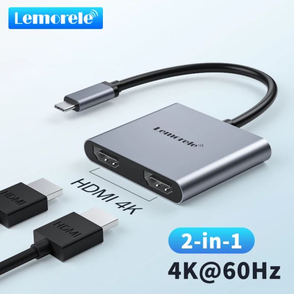 Hubs LeMorele 2 Port USB C Hub vers Dual HDMI 4K 60Hz Double écran Expansion Type C Station d'accueil pour le téléphone mobile MacBook PC Mobile Phone