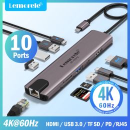 Hubs Lemorele TC46 10in1 USB Hub Docking Station USB C Hub HDMI 4K 60Hz USB 3.0 RJ45 1000 Mbps PD100W Kosten voor MacBook Pro Laptop