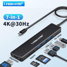 Hubs Lemorele USB Hub Docking Station Type C 3.0 Adapter HDMI HD 4K 30Hz PD 100W SD/TF Reader Card Slot voor venster MacOS Android