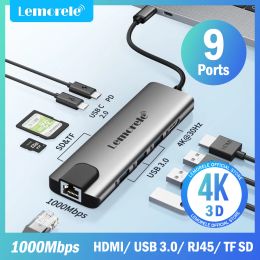 Hubs lemorele usb hub usb 3.0 to hdmi 4k30hz type c station d'accueil usb c adaptateur gigabit Ethernet pour xiaomi lenovo macbook pro