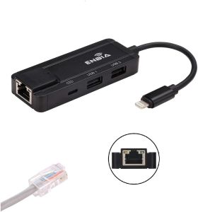 Hubs Lighing Hub Ethernet Adaptateur, carte RJ45 pour iPhone iPad, 2 ports féminins USB, facturation de données Sync otg Keyboard Mouse iOS 13 12