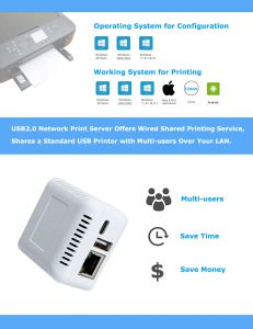 Hubs LoytySecu Network Windows USB vers Ethernet Adapter Print Server Android 1 port blanc