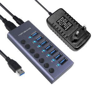 Hubs Metal USB 3.0 Hub USB Hub 3.0 multi-usb Splitter 3 HAB Utilisez l'adaptateur d'alimentation 7 Port Multiple Expander 2.0 avec interrupteur de bouton pour PC