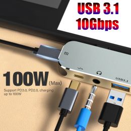 Hubs Mini Hub 4K HDMI Adapter Type C Dock Station 10GBPS PD 100W Data Charger Splitter USB 3.1 3.0 voor MacBook Ipad Xiaomi USBC USB3