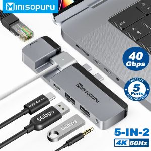 Hubs minisopuru usb c hub 4k 40Gbps double usb typp to hdmi rj45 USB 3.2 pd 100w adaptateur audio pour macbook pro 14 16 pouces usb hub