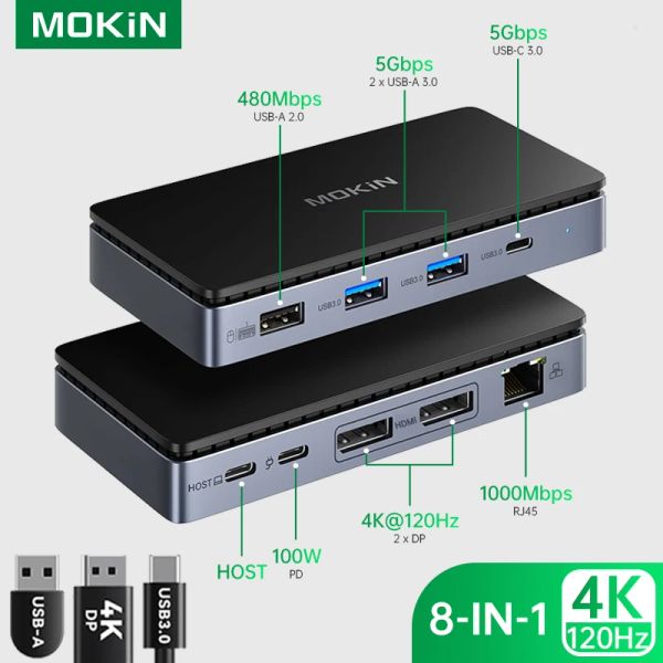 Hubs Mokin a mis à niveau Universal USBC 4K Triple Display Station d'accueil avec prise en charge de charge pour les systèmes MacBook Pro Windows Type C