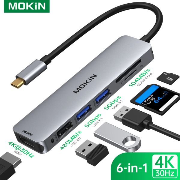 HUBS MOKIN USB C HUB HDMI Adaptador para MacBook Pro/Air Swith y otros dispositivos Tipo C, USB C Digital AV Multiport 6 en 1 dongle