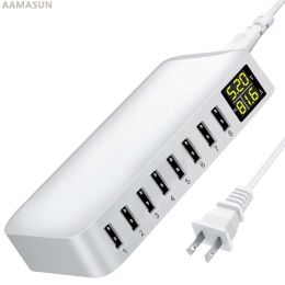 Hubs Multi 8 Port USB Fast Charger Desktop Phone Carregador LCD Affichage de la station de char à chariot pour l'iPhone 14 Samsung Xiaomi Tablette