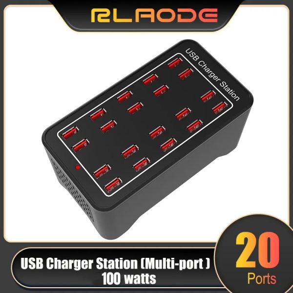 Hubs Multi Port USB Charger 20 ports Hub 100W Station de chargement Universal Desktop Power Adaptateur pour les téléphones mobiles EU US AU PULL