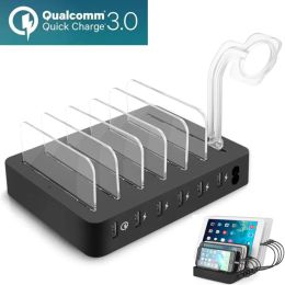 Hubs Multi USB Charger Station 6 Ports QC 3.0 70W CHARGE DE CHARGE FAST HUB POUR IPHONE 14 PRO MAX SAMSUNG IPAD Carregador Apple Watch