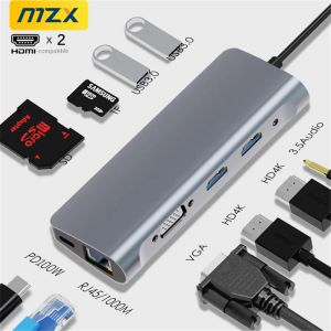 Hubs Mzx 10 dans 1 Station d'amarrage 2 HDMI 4K 30Hz VGA 1000MBP