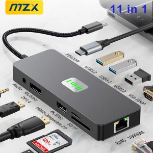 Hubs MZX 11in1 Station de quai USB 3.2 Hub MST 4K 60Hz HDML DP VGA 1000M RJ45 Extension Tipo C Type de type PD100W Concentrateur d'amarrage