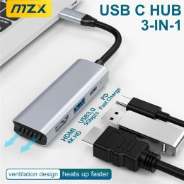 Cubo mzx 3in1 estación de acoplamiento de concentrador USB HDMI 4K 30Hz PD100W 3.0 3 0 Tipo C Concentrador de concentración Discaltador Dock PD Extensior para la computadora portátil