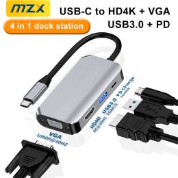 Hubs MZX 4in1 Docking Station USB 3 0 Hub HDMICompatible HD VGA Splitter Extensor Adapter Type C Dock Laptop PC Computeraccessoires