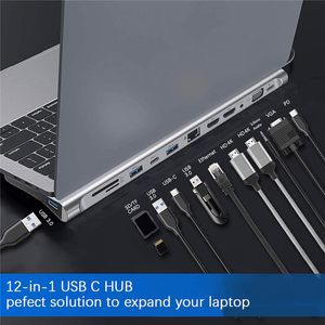 Hubs MZX Station d'accueil USB Hub ordinateur portable Type C à HDMICOMPATIBLE VGA 3.0 2.0 DOCK PD 100W pour MacBook Sony HP Dell XPS Lenovo Asus