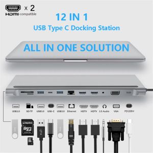 Hubs MZX Docking Station USB HUB USBC Type C 3.0 RJ45 VGA Ethernet -adapter TF SD -kaartlezer Laptopaccessoires voor HDMI iPad MacBook