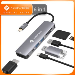 Hubs Novoo 6in1 USB C Hub Type C à HDMICOMPATIBLE USB 3.0 PD 100W SD TF Carte Reader Adaptateur pour MacBook Pro Air Nintendo Switch