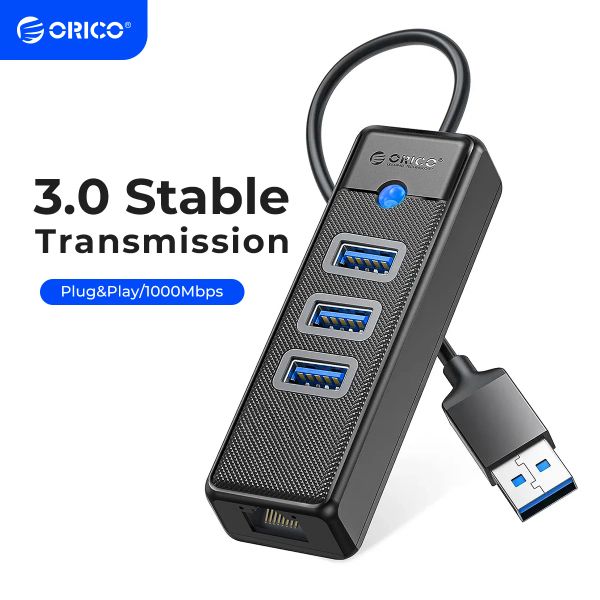 Hubs Orico 3 ports 5 Gbps USB 3.0 RJ45 Hub 1000 Mbps Adaptateur LAN Ethernet Carte réseau Gigabit pour les accessoires d'ordinateur portable MacBook