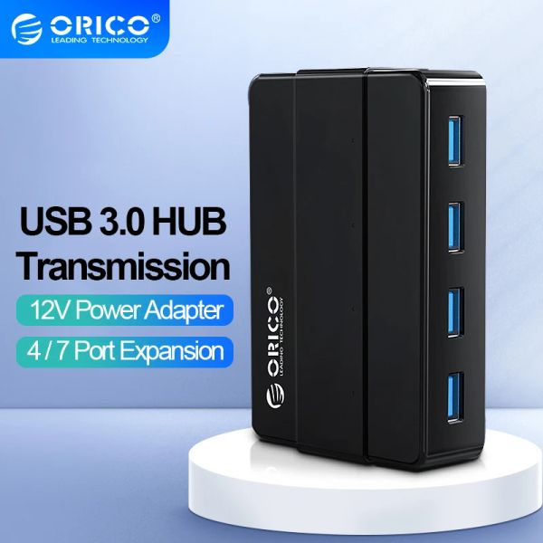 Hubs Orico 4 7 ports USB 3.0 High Speed Hub avec adaptateur d'alimentation 12V Adaptateur OTG Splitter USB pour les accessoires d'ordinateur portable de bureau
